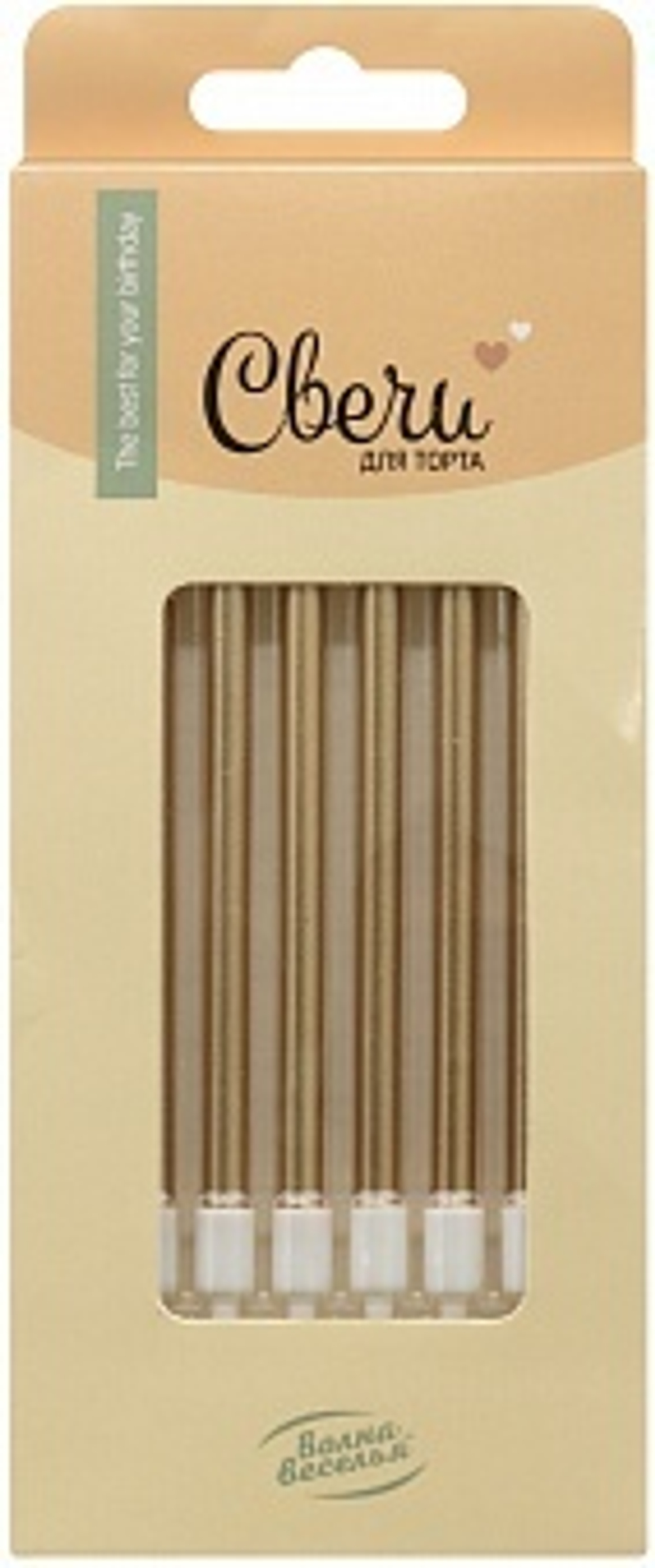 Свечи Люкс, Розовое Золото, Металлик, 0,5*10,5 + 3 см, 6 шт. с держат.