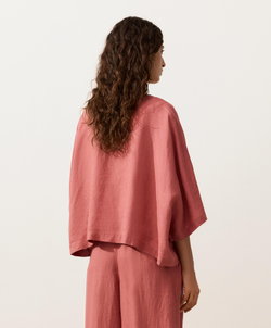 Oysho Рубашка с коротким рукавом из 100% льна, коралловый