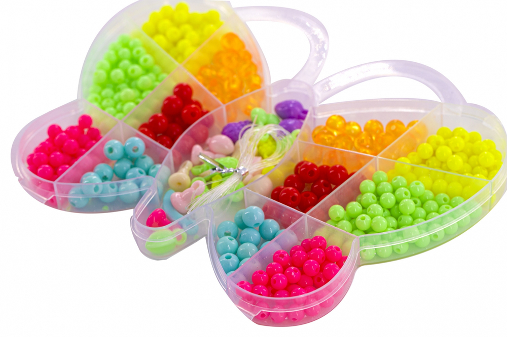 Набор для создания украшений-бусины Alingar, 145х185х20 мм, "Butterfly", 3 вида бусин, подвески, 1х1,8 м леска, пластик.пенал