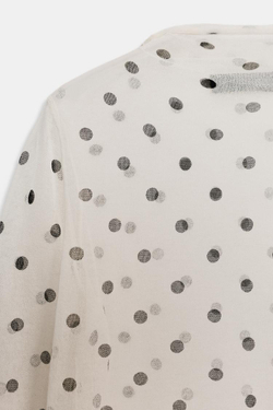 ZARA ПОЛУПРОЗРАЧНЫЙ ТРИКОТАЖНЫЙ ТОП В ГОРОШЕК, БЕЛЫЙ/ЧЕРНЫЙ