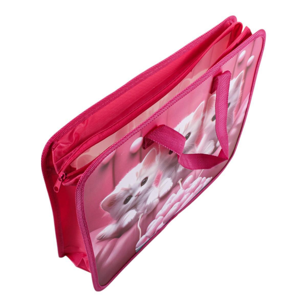 Папка с ручками А4 "Белые кошки", пластик, на молнии, 80мм