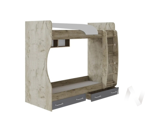 Кровать двойная Лофт Детская Колибри (дуб крафт серый/графит серый; камень серый)