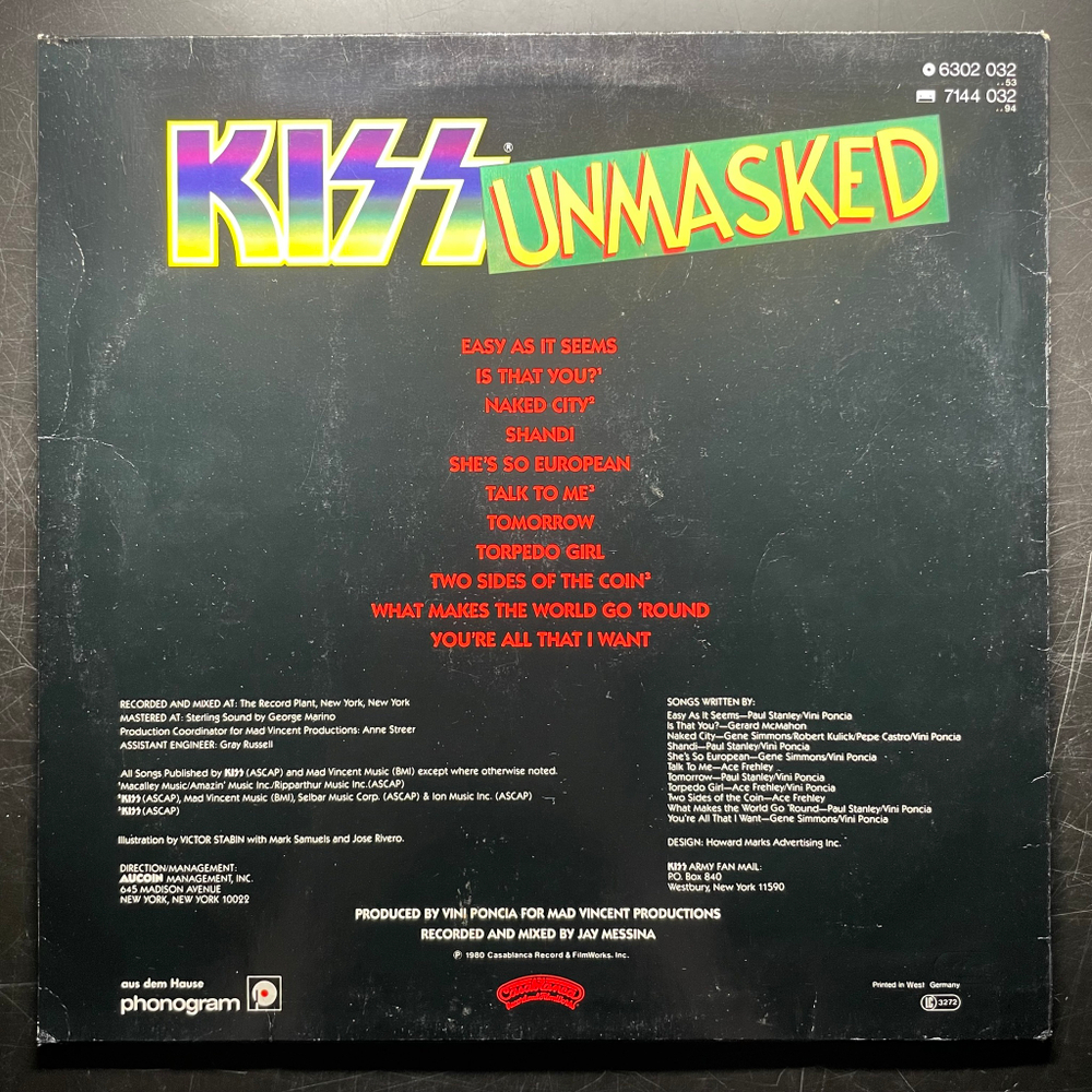 Kiss ‎– Unmasked (Германия 1980г.)