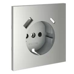 Накладка для розетки с заземлением и защитными шторками, с USB A+C, S70 (сталь) vls001005