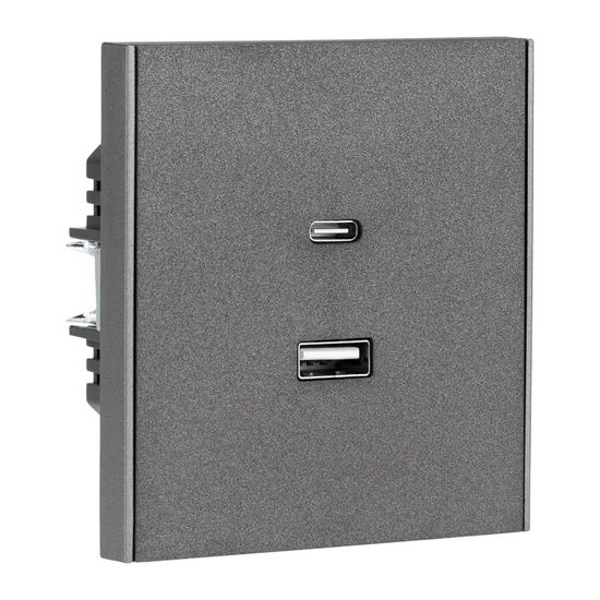 Розетка STRONG USB-A+Type-C 3А с функцией быстрой зарядки графит KRANZ