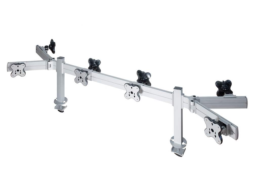 ErgoFount TBBS-800WG Настольное крепление back-to-back для 8 мониторов диагональю до 24'' конфигурации 1х4 со струбциной к столу типа "G". Цвет - серебристый