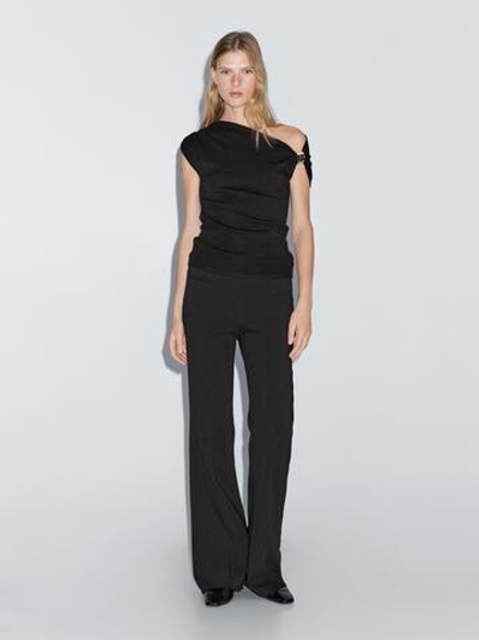 Massimo Dutti Топ без рукавов с драпировкой, черный