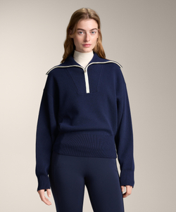 Oysho Свитер с высоким воротником и молнией до уровня груди, синий