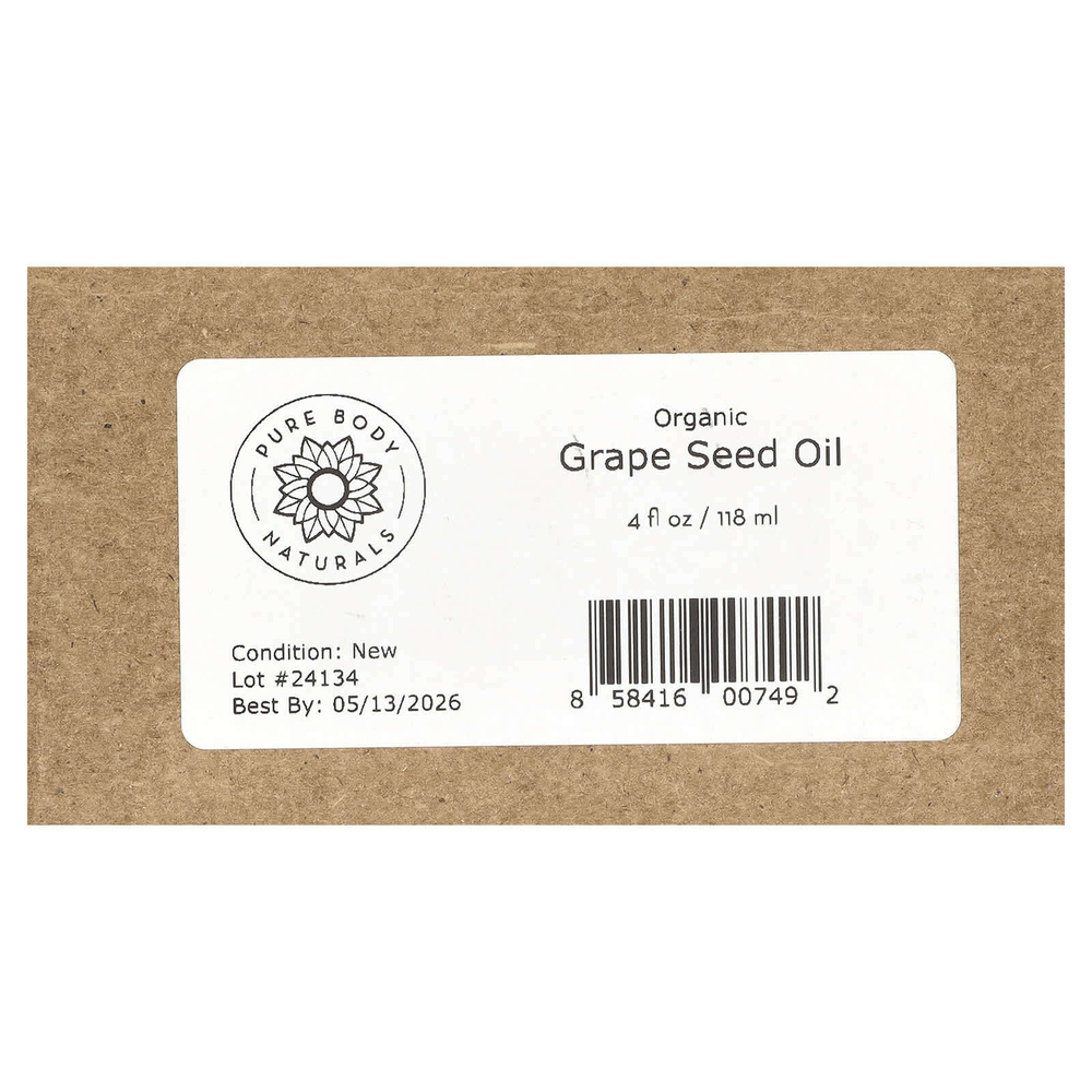 Pure Body Naturals, Органическое масло из виноградных косточек, 118 мл (4 жидк. унц.)