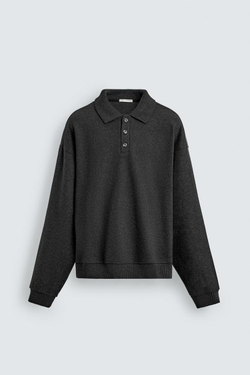 ZARA ТОЛСТОВКА ПОЛО С ТЕКСТУРОЙ, ТЕМНО-СЕРЫЙ