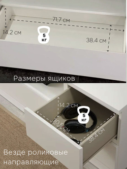 Тумба под телевизор 160х48х54, Марм, напольная, с ящиками и полкой, белый, Marmur