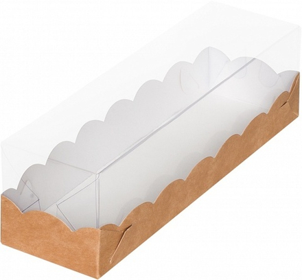 Коробка для макарон с пластиковой крышкой 190*55*55 мм (крафт)