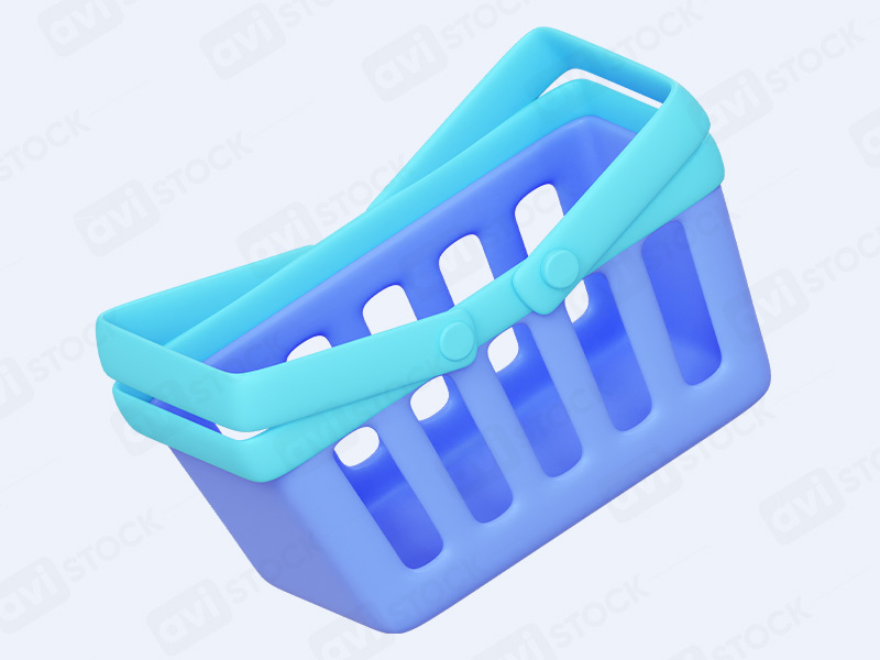 3D корзина для покупок в синих тонах