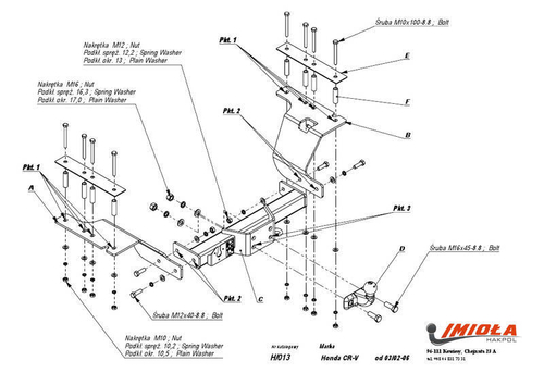 Фаркоп IMIOLA H.013 Honda CR-V 2002-2006(паспорт и сертификат в комплекте)(без электрики)