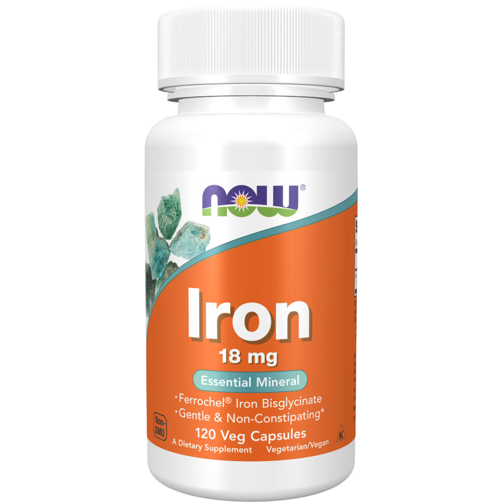 Now Foods Iron 18 mg 120 veg capsules, Железо