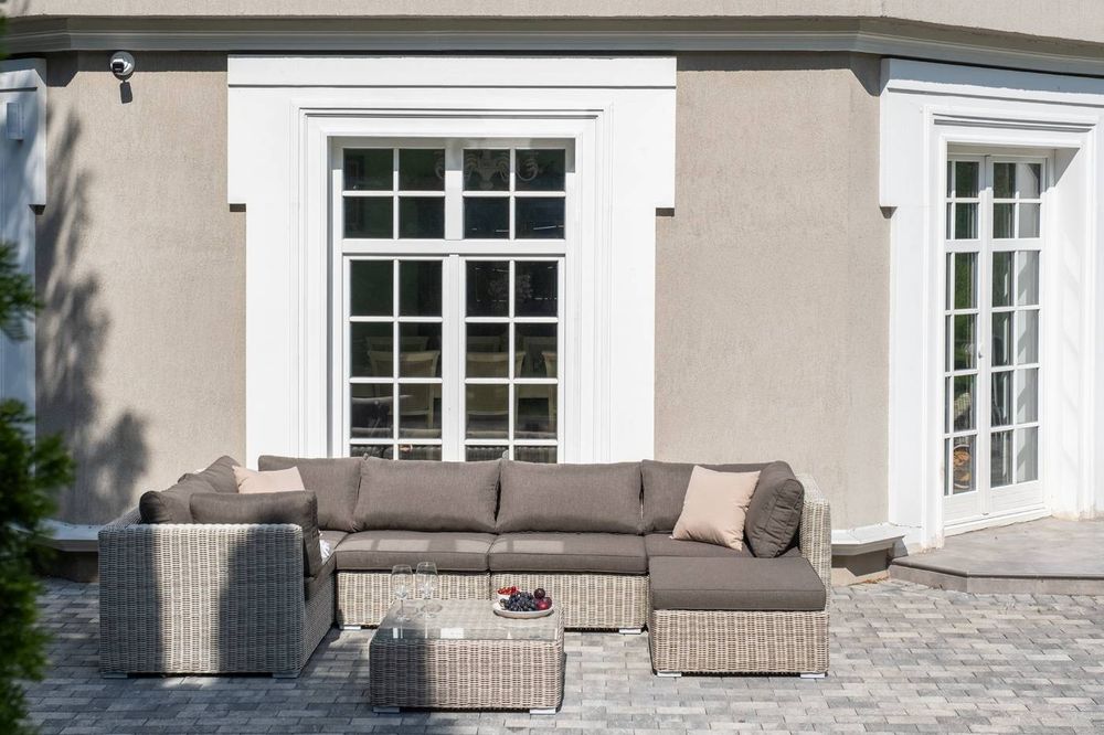 "Лунго" трансформирующаяся лаунж-зона из искусственного ротанга, цвет бежевый