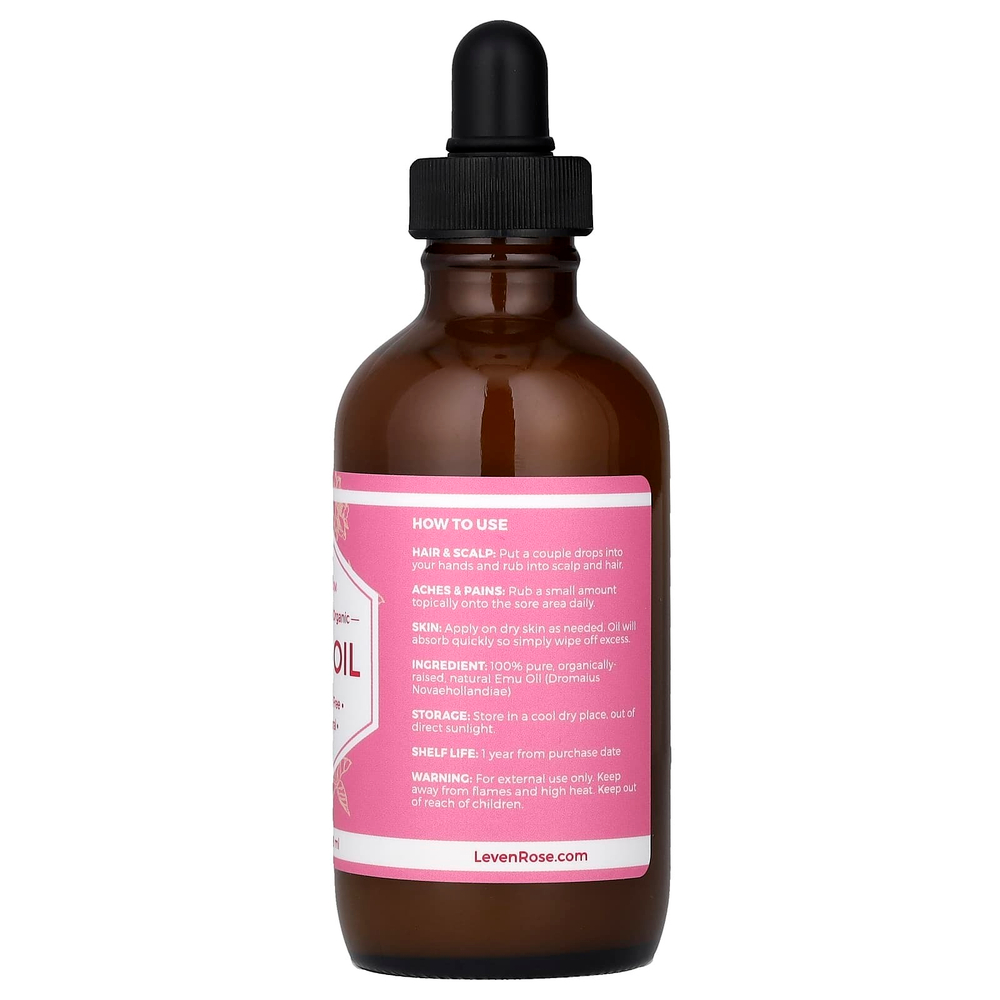 Leven Rose, На 100% чистое и органическое масло эму, 118 мл (4 жидких унции)