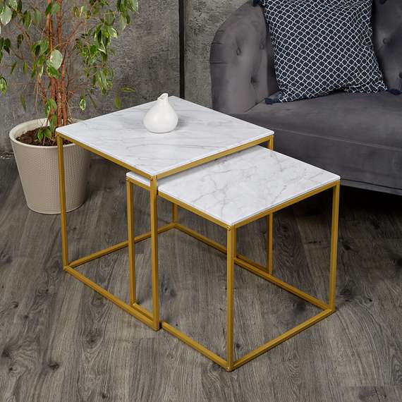 Стол журнальный МеталлАрт М002 белый мрамор/золото