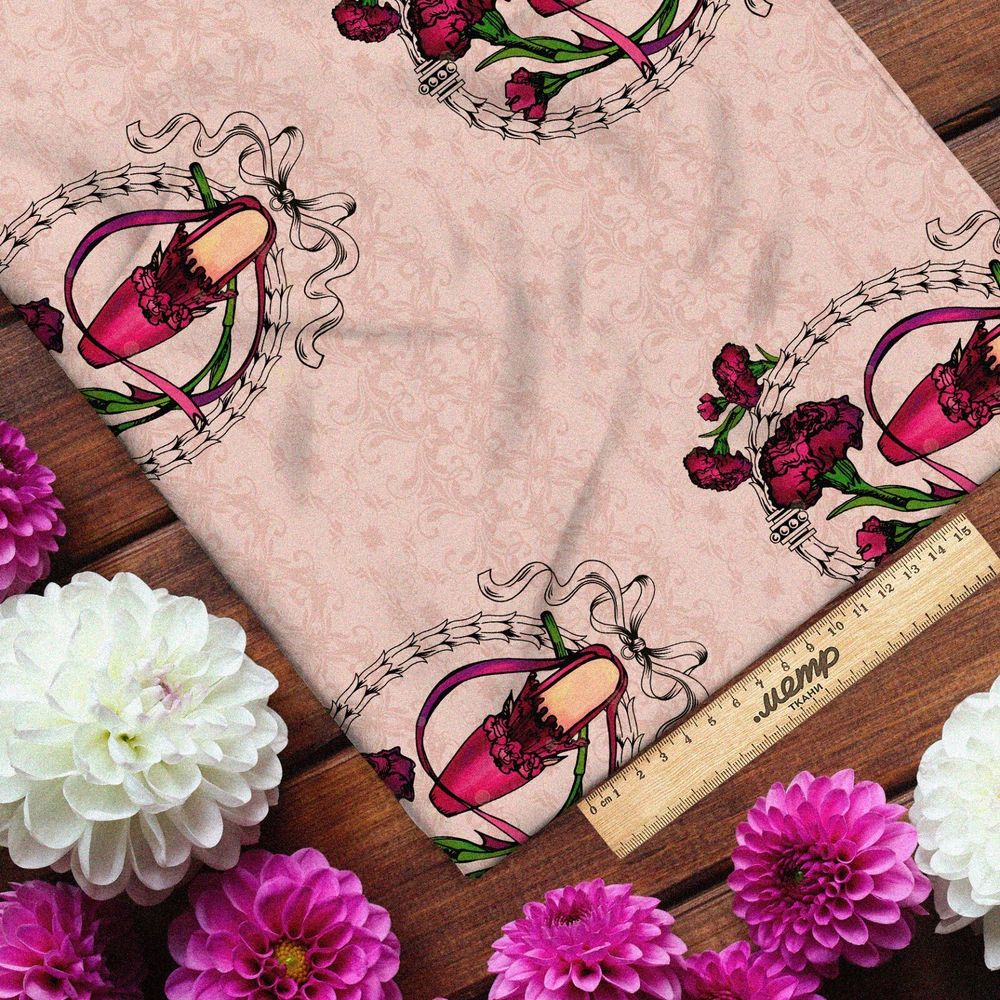 Ткань атлас туфелька с цветком