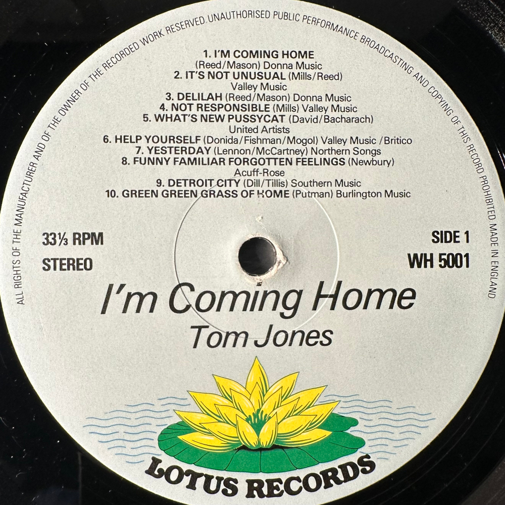 Tom Jones ‎– I'm Coming Home (Англия 1978г.)