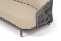 "Верона" диван 3-местный плетеный из роупа, каркас алюминий светло-серый (RAL7035) муар, роуп светло-серый круглый, ткань Mossle светло-бежевая