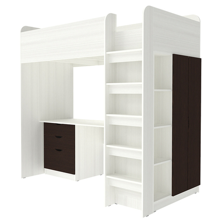 Кровать-чердак КарИВи Polini Simple с письменным столом и Шкаф КарИВиом Белое Дерево Венге