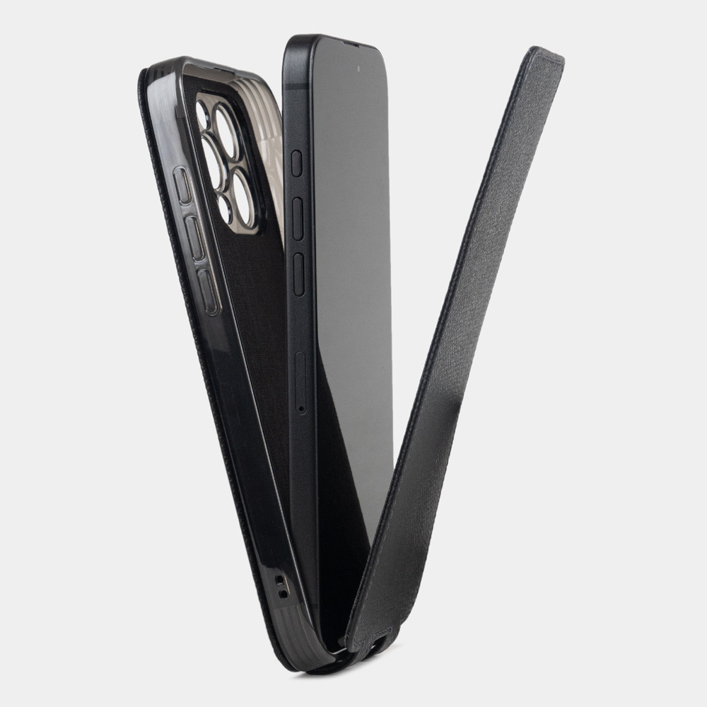 Чехол iPhone 16 Pro Max натуральная кожа сафьяно, черного цвета