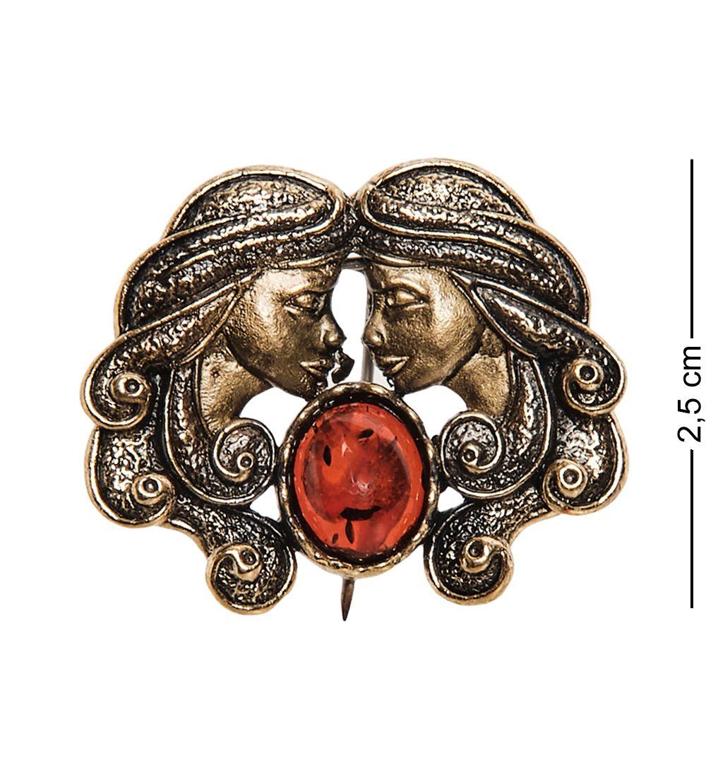 AM-2586 Брошь «Знак зодиака-Близнецы» (латунь, янтарь)