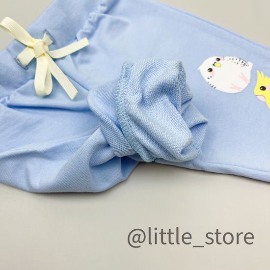 Штаны из футера "Цветные попугайчики" небесные