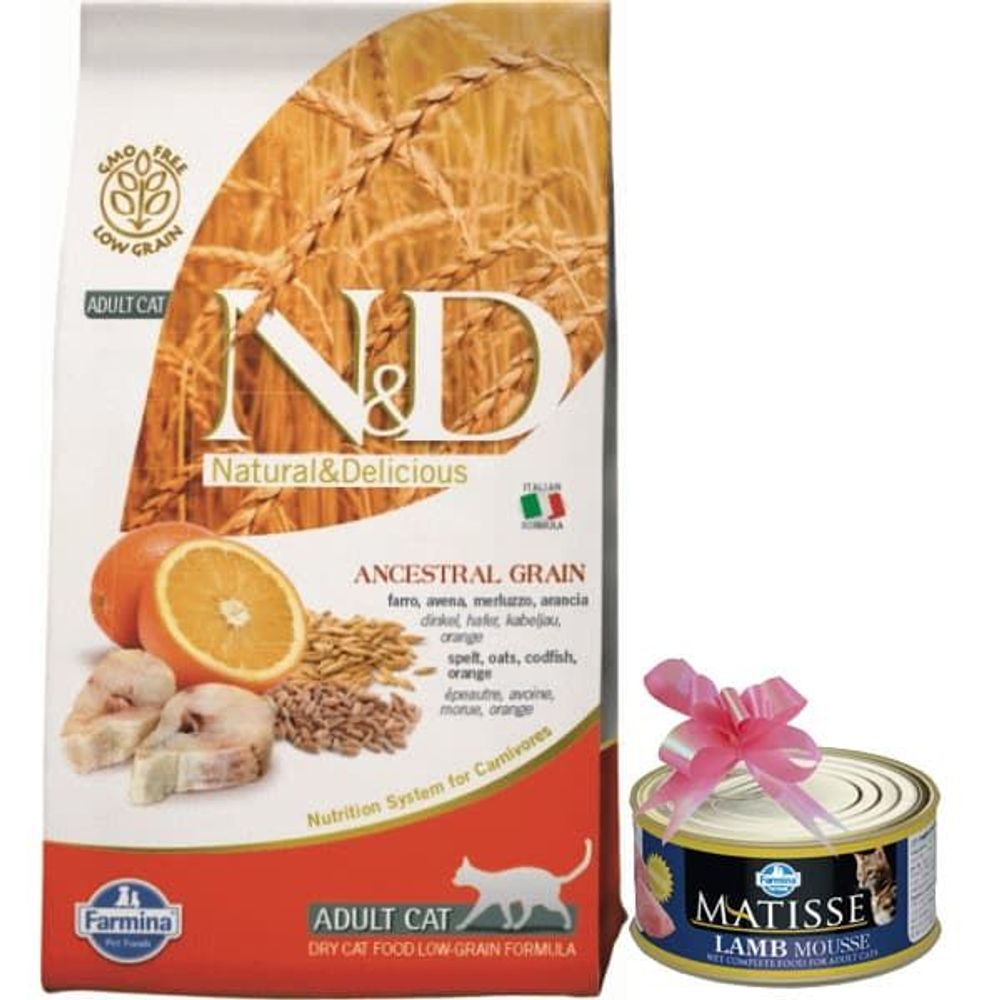 Корм N&D Low Grain CAT GODFISH&ORANGE Adult 1,5 kg + ПОДАРОК Корм N&D Low Grain CAT GODFISH&ORANGE Adult 1,5 kg + ПОДАРОК