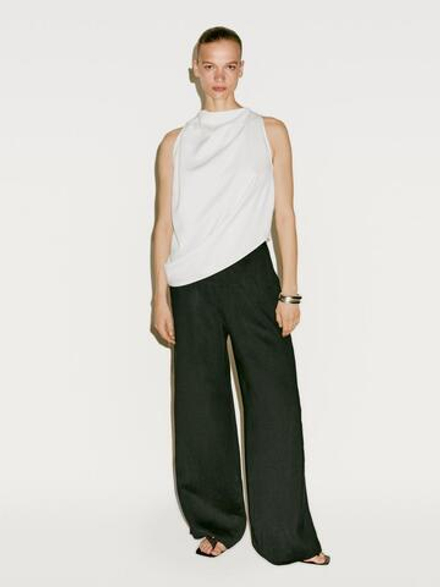 Massimo Dutti Струящийся асимметричный драпированный топ - Limited Edition, кремовый