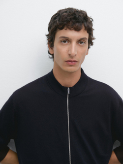 Massimo Dutti Вязаный кардиган из мериносовой шерсти на молнии, темно-синий