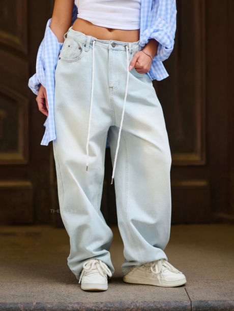 Светло-голубые джинсы-трансформеры на кулиске