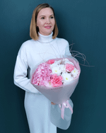 Букет гортензия,диантусы и хризантема(00461)