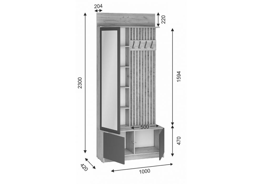 Готовая прихожая Молд 1000 дуб крафт золотой / глянец белый