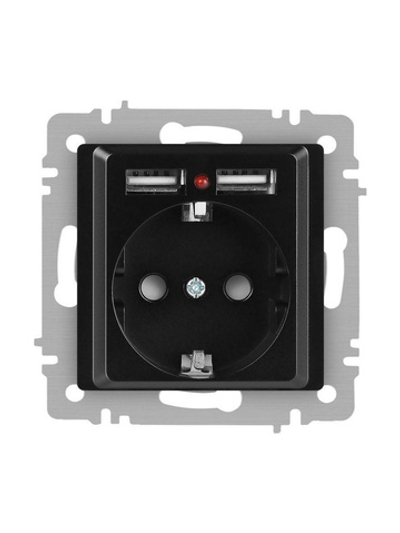 Розетка 1-м СП Accent 6-410-05 16А IP20 250В P+E Schuko + 2хUSB защ. шторки антрацит Intro Б0063698