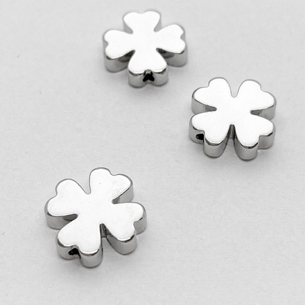 Бусина Клевер, родиевое покрытие, размер 10*10 мм, отверстие 1 мм, цена за 1 шт