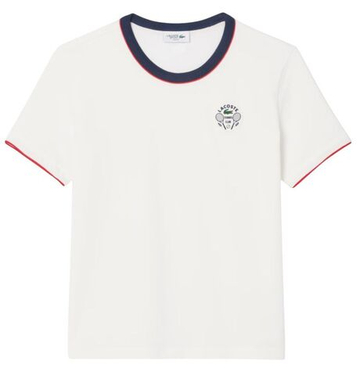Женская теннисная футболка Lacoste Ultra Dry Tennis Heritage Badge - white/navy blue