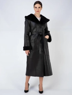 Дубленка зимняя натуральная с капюшоном длинная