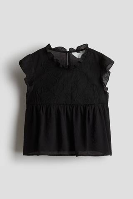 H&M Блузка с кружевным разрезом, черный