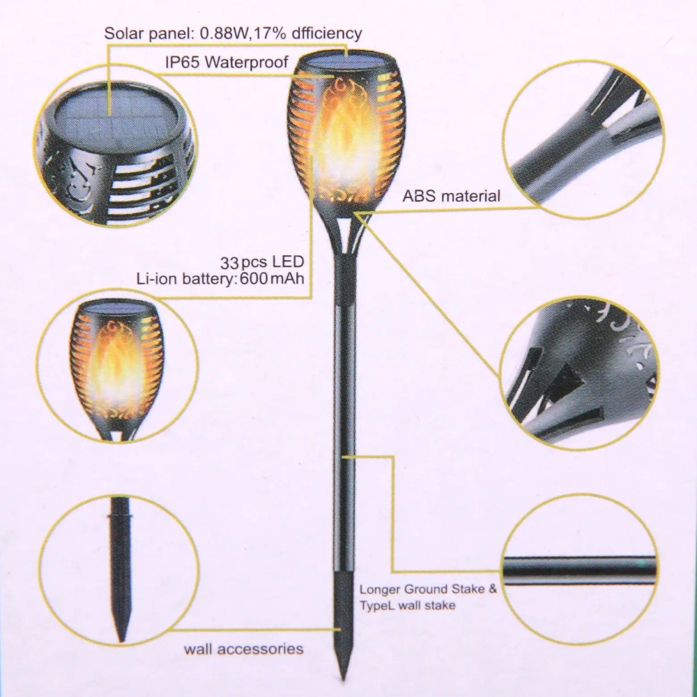 Фонарь садовый «Факел» 50*7 см, на солнечной батарее, Теплый белый (эффект пламени)