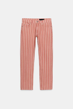 ZARA ДЖИНСЫ SLIM СО СРЕДНЕЙ ПОСАДКОЙ И ПОЛОСКАМИ — ZW COLLECTION, КОРАЛЛОВЫЙ