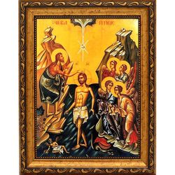 Крещение Господне (Богоявление). Икона на холсте.