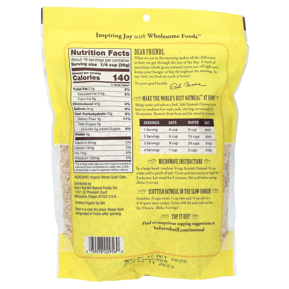 Bob's Red Mill, органическая шотландская овсянка, 567 г (20 унций)