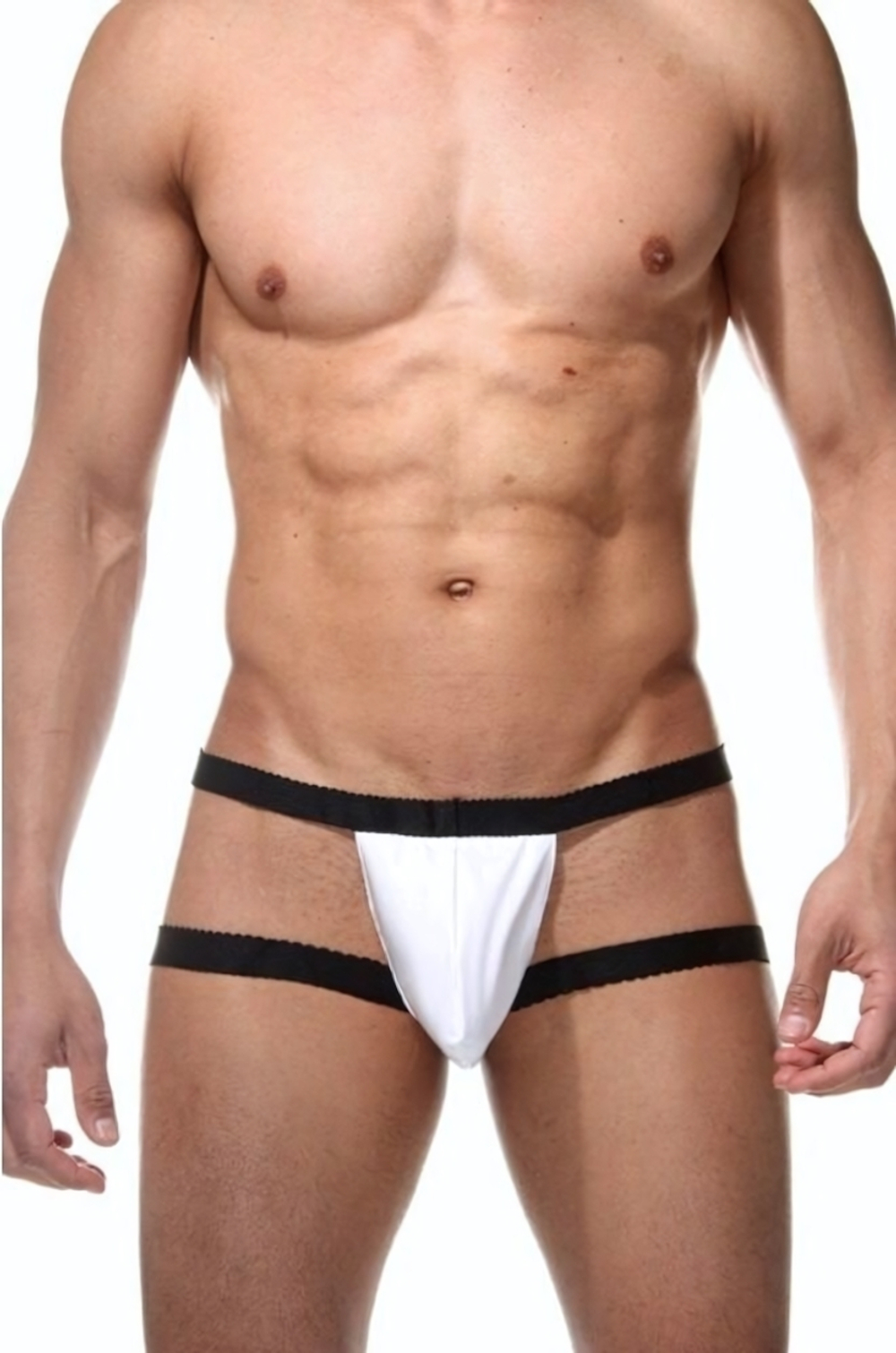 Бело-черные мужские трусы-джоки (Размер: L-XL) (Цвет: белый с черным)