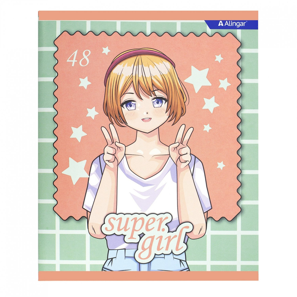 Тетрадь 48л., А5, клетка, Alingar "Fashion girls", скрепка, мелованный картон (стандарт), выб УФ лак, блок офсет, 4 дизайна в пленке т/у