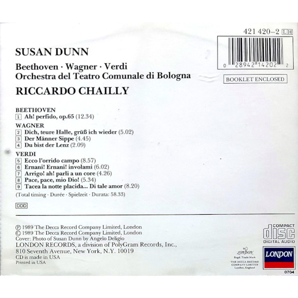 Susan Dunn, Orchestra Del Teatro Comunale Di Bologna, Riccardo Chailly / Beethoven, Wagner, Verdi (CD)