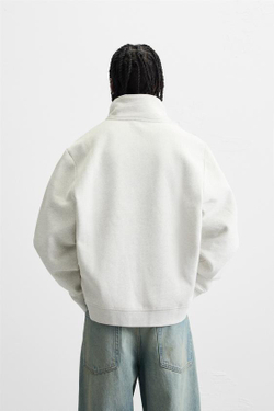 ZARA ТОЛСТОВКА С ВЫШИТЫМ ВОРОТНИКОМ НА МОЛНИИ, СЕРЫЙ С МЕЛАНЖЕВЫМ ЭФФЕКТОМ