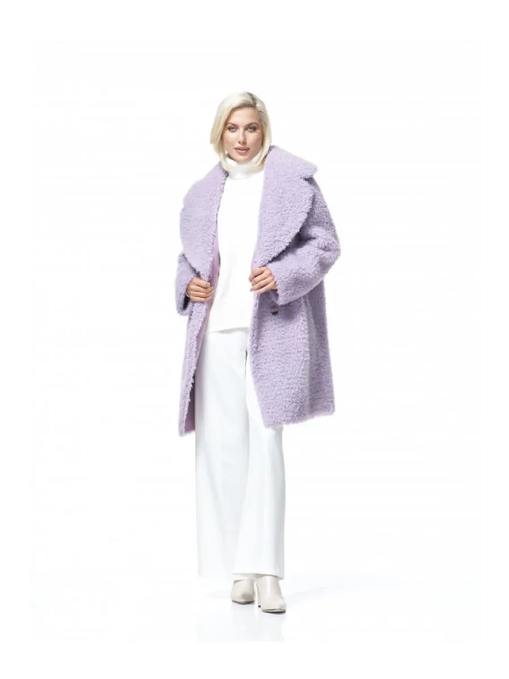 Шуба из натуральной шерсти мериноса, сиреневая, SilverFox