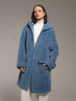 Шуба из 100% шерсти мериноса, синяя, Severina